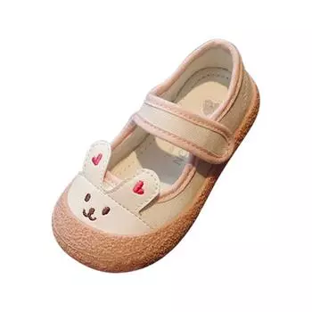 Обувь для девочек 1–8 лет, Нескользящие и дышащие туфли принцессы на мягкой резиновой подошве с вышивкой кролика 22