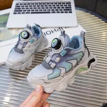 Обувь для девочек 3-6 лет, сезон 2024, новые вращающиеся пряжки, одноклассники 6-12 лет, сетчатая обувь для мальчиков, детская обувь для пап 26