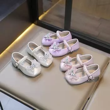 Обувь для девочек Aisha Crystal Princess Shoes Корейская версия Мягкая подошва Стразы Тонкие туфли Весна и лето Новые детские кожаные туфли для девочек 23 розовый