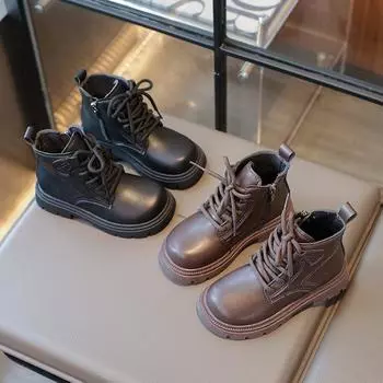 Обувь для девочек Ботинки Martin Осенняя коллекция Детские ботинки Новая осенняя коллекция Модные короткие ботинки для девочек Ботинки из мягкой кожи на мягкой подошве 21 чёрный