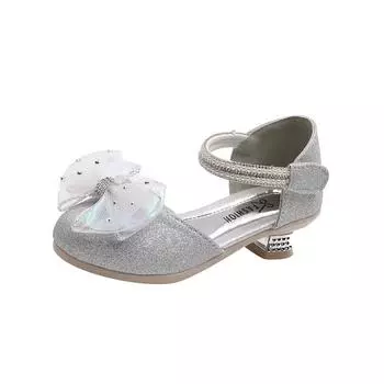 Обувь для девочек, детская мода, туфли на высоком каблуке, весна-лето, принцесса, блестящие туфли для вечеринки, повседневная обувь с бантом, круглый носок 25 розовый