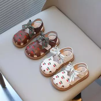 Обувь для девочек, детская обувь принцессы, новые летние сандалии для девочек в иностранном стиле с бантом и сумкой на голове 22 бежевый