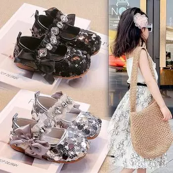 Обувь для девочек, детские кожаные туфли, серебристые туфли принцессы, новые туфли для девочек, для детей среднего и старшего возраста, одинарные туфли на мягкой подошве 23 серебряный