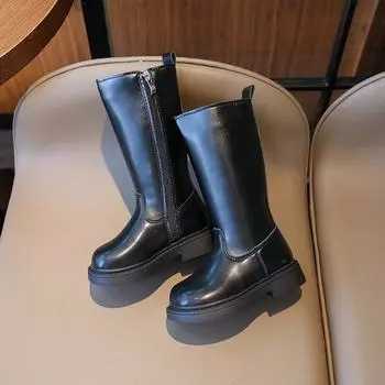 Обувь для девочек Детские сапоги Осень и зима Новые сапоги принцессы Теплые высокие сапоги для маленьких девочек 22 чёрный