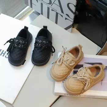 Обувь для девочек из хлопка, детская плюшевая утолщенная повседневная обувь, модная теплая спортивная обувь для малышей, мягкие удобные зимние детские кроссовки 23 чёрный