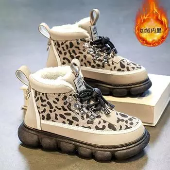 Обувь для девочек из хлопка, зимние новые бархатные утолщенные детские зимние сапоги, нескользящая зимняя обувь, средние и большие детские сапоги для девочек из хлопка 30 бежевый