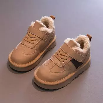 Обувь для девочек из хлопка, зимняя модная теплая детская обувь, модная универсальная детская повседневная плюшевая обувь для мальчиков, модная на липучке 26 чёрный