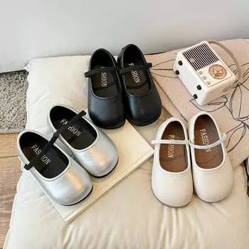 Обувь для девочек из кожи для вечеринки, свадьбы, мягкая подошва, простая детская обувь для принцесс, модная детская обувь для выступлений, весна-осень 23 серебряный