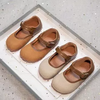Обувь для девочек из кожи для вечеринки, свадьбы, детские мокасины на плоской подошве, мягкая детская обувь в стиле ретро Мэри Джейн, новинка 2024 года 26 коричневый