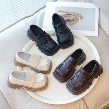 Обувь для девочек из кожи для вечеринки, свадьбы, без застежек, простая, однотонная, черная, детская школьная обувь в британском стиле, модная детская обувь для выступлений 26 коричневый