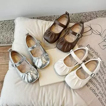 Обувь для девочек из кожи для вечеринки, свадьбы, детская обувь с мелкими складками, детские мокасины на плоской подошве, нескользящая обувь 2024 года, осень-весна 21 коричневый