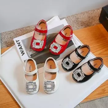 Обувь для девочек Кожаная обувь Весенняя новая детская обувь Обувь принцессы со стразами для маленьких девочек Детские туфли-бини 22 красный