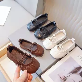 Обувь для девочек Модные однотонные повседневные туфли Мэри Джейн Мягкие балетки Детские кожаные туфли Удобные мокасины для малышей 23 кофейный