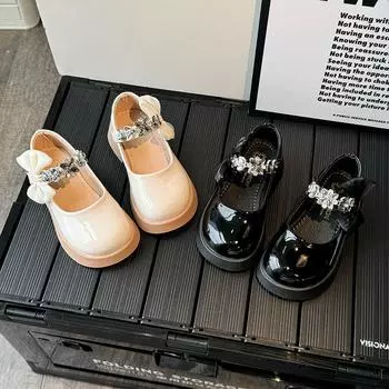 Обувь для девочек, новые детские туфли со стразами, туфли для маленьких девочек, туфли принцессы из кожи Мэри Джейн 26 бежевый