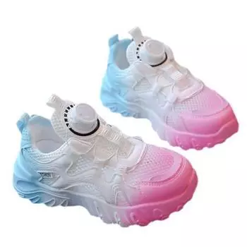 Обувь для девочек, новые летние детские туфли с вращающимися пуговицами, дышащие сетчатые кроссовки, обувь для папы большого ребенка 26