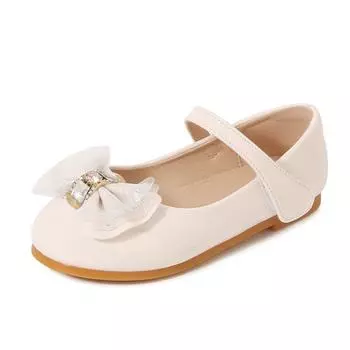 Обувь для девочек Новые модные детские элегантные туфли Мэри Джейн для вечеринок, свадеб, показов, модные детские мокасины с бантом, шикарные туфли на липучках из искусственной кожи 24 чёрный