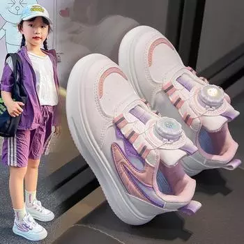 Обувь для девочек, новые осенние дышащие детские спортивные туфли с сеткой, туфли с вращающейся сеткой на пуговицах для больших мальчиков и девочек. 29 розовый