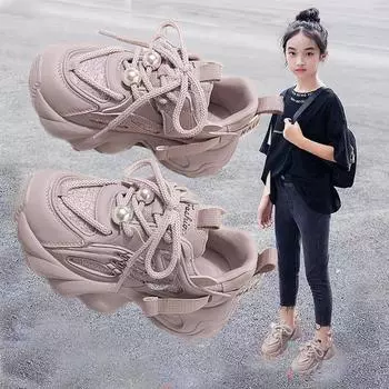 Обувь для девочек Новые популярные мягкие повседневные кроссовки для студентов 26 бежевый