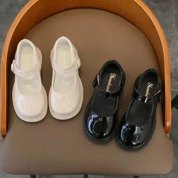 Обувь для девочек, принцесса, мягкая подошва, кожаные туфли, одинарные туфли, черные, спортивная обувь 27 чёрный