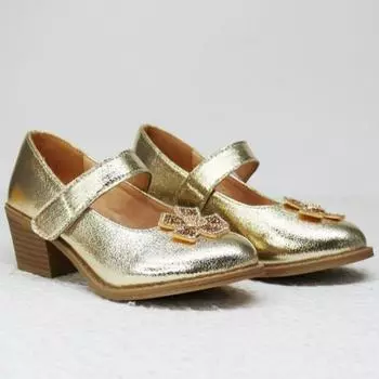 Обувь для девочек принцессы, элегантные детские туфли на высоком каблуке, модная детская кожаная обувь на все времена года для вечеринки, свадьбы, размер 29-35 29 золотой