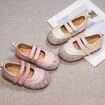 Обувь для девочек принцессы, детская обувь с кристаллами и пайетками для выступлений, модные детские неглубокие мокасины для вечеринки, свадьбы, весны и осени 26 абрикосовый