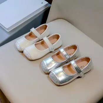 Обувь для девочек принцессы из кожи, блестки, пэчворк, детская обувь на плоской подошве, весна-осень, детская обувь повседневного стиля, балетки, мода, новинка, универсальная 23 бежевый
