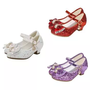 Обувь для девочек с бантом и блестками. Обувь для выступлений. 36