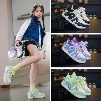 Обувь для девочек с дышащей кожаной поверхностью, детская спортивная обувь, весна и осень, корейская версия, повседневная, нескользящая, для учеников начальной школы, для занятий сноубордом 26 фиолетовый