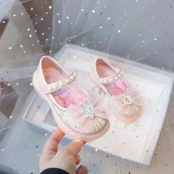 Обувь для девочек. Туфли принцессы. Детские стеклянные туфли. Весенние новые туфли на мягкой подошве для маленьких девочек. Модные туфли для показа мод. 23 розовый