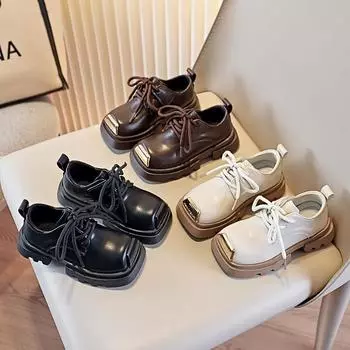 Обувь для девочек Весна и осень Новая корейская версия детской одинарной обуви Модная иностранная обувь черного цвета для маленьких девочек в иностранном стиле 26