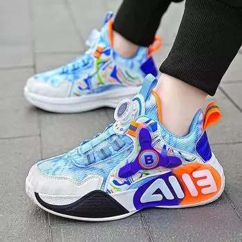 Обувь для девочек весна 2025 новые детские спортивные баскетбольные кроссовки для девочек мягкая подошва для бега вращающиеся кнопки сетка дышащая 28
