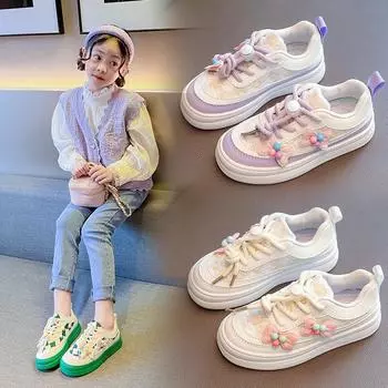 Обувь для девочек весна и осень новые одноклассники корейская версия милый маленький цветок конфетный бант детская повседневная обувь 26
