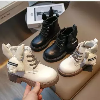 Обувь для девочек Zapatos Nia 2024 года, зимние новые модные ботинки для девочек, симпатичные универсальные ботильоны, повседневная обувь для мальчиков, женские ботинки 26insole16.2cm чёрный