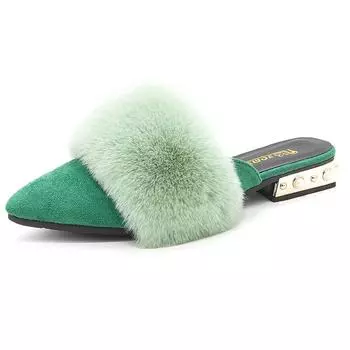 Обувь для девочек, женские тапочки, женские тапочки с закрытым носком, женские шлепанцы с бисером, низкие, роскошные шлепанцы из флокового меха, женские 35