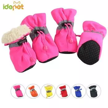 Обувь для домашних собак Зимняя теплая обувь для собак Водонепроницаемые нескользящие ботинки для маленьких собак Щенок резиновые сапоги носки Чихуахуа Йоркширский питомец обувь 4