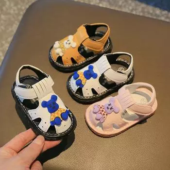 Обувь для ходьбы Zapatos Bebe Cartoon Baby Walking Shoes 2024 года, летние новые сандалии для мальчиков и девочек, пляжная обувь с противоскользящей подошвой, обувь для новорожденных и малышей 16-insole12cm белый