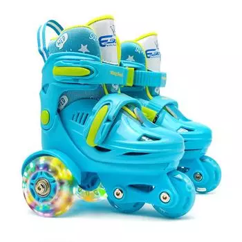 Обувь для катания на роликах Детский комплект для катания на роликах 3-8 лет Двухрядные регулируемые колеса с защитой от протечек Обувь для катания на роликах 27-30 небесно-голубой