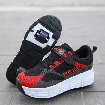 Обувь для катания на роликовых коньках, спортивная обувь для мальчиков и девочек, кроссовки на одинарных колесах, кроссовки на роликах с двойными колесами, прогулочная обувь 31 чёрный