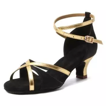Обувь для латинских бальных танцев для женщин и девочек на среднем каблуке 5 см, сальса-чача 34 чёрный