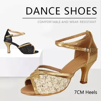 Обувь для латинских танцев для девочек, женская танцевальная обувь, женская бальная обувь на высоком каблуке с мягкой подошвой 34 чёрный