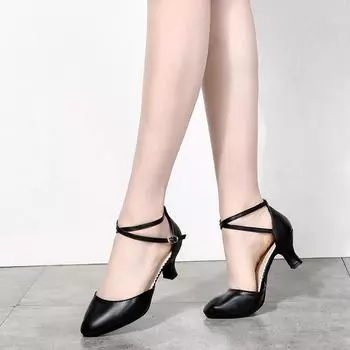 Обувь для латинских танцев для девочек, женская обувь для современных танцев, обувь для бальных танцев, танго, каблук около 5,5 см 34 чёрный