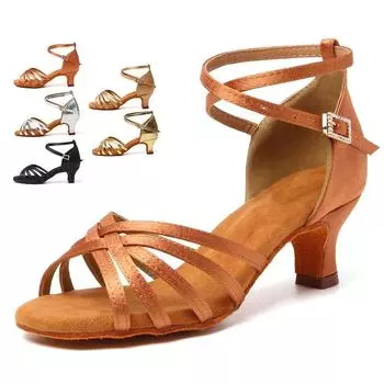 Обувь для латиноамериканских танцев/обувь для танцев сальса для женщин атлас 34 коричневый