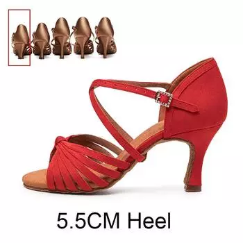 Обувь для латинских танцев, обувь для взрослых и женщин на высоком каблуке, на мягкой подошве, обувь для учителей, обувь для выступлений, обувь для латинских танцев 5.5cm-34 красный