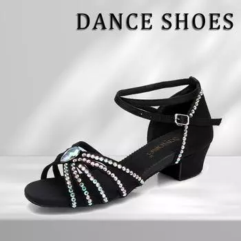 Обувь для латиноамериканских танцев Женская обувь для девочек со стразами Обувь для бальных танцев Обувь для танцев в помещении 28 белый