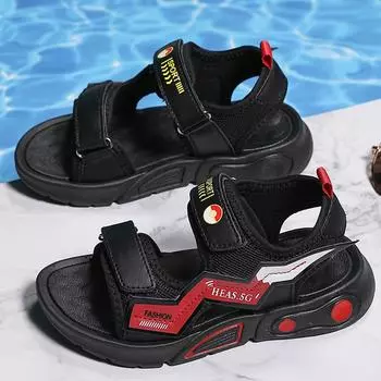 Обувь для мальчиков 28–40 лет, летняя пляжная обувь для мальчиков с нашивкой-липучкой и лососем для плохого отдыха 28 чёрный/золотой