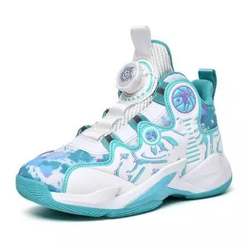 Обувь для мальчиков Детские дышащие кроссовки для бега Спортивные детские нескользящие и амортизирующие баскетбольные кроссовки для больших мальчиков с поворотной пряжкой 35