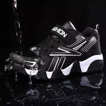 Обувь для мальчиков, дышащая детская повседневная обувь с кожаной поверхностью, кроссовки для мальчиков, кроссовки для девочек 28 оранжевый/темно-синий