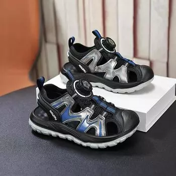 Обувь для мальчиков и девочек Летние детские спортивные сандалии с пуговицами на голове Пляжная обувь для мальчиков Повседневная обувь Size 27,Foot Length:17cm чёрный