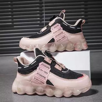 Обувь для мальчиков и девочек, весенние и осенние сетчатые дышащие удобные детские кроссовки, баскетбольные кроссовки с мягкой подошвой и вращающейся пуговицей из попкорна 27 розовый