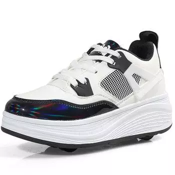 Обувь для мальчиков и подростков, роликовые коньки, съемная обувь на плоской подошве, кроссовки для девочек, роликовые коньки на четырех колесах 28 розовый